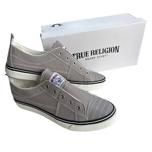 True Religion Men’s Size 10M Gray, White Brodhi Laceless Canvas Slip On Sneakers
